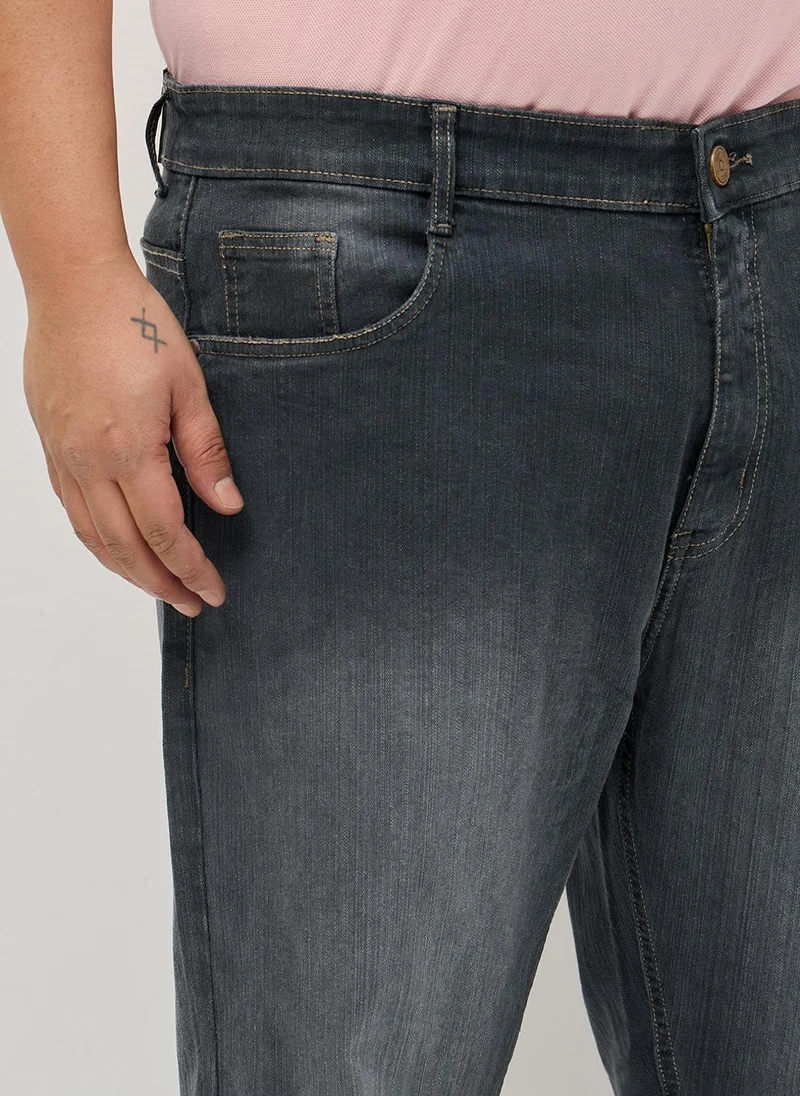 Urbano Fashion  Urbano Plus Men's Dark Grey Straight Fit Washed Denim Jeans Stretchable for Men | Best Price UAE